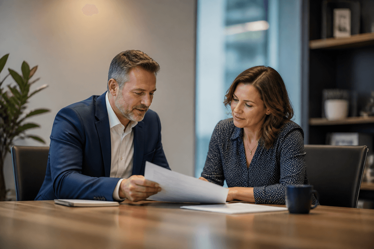 Business consultant reviewing a report with a small business owner